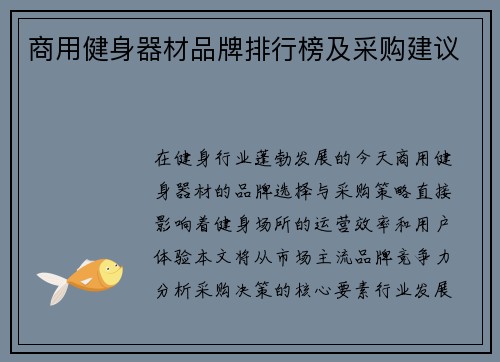商用健身器材品牌排行榜及采购建议